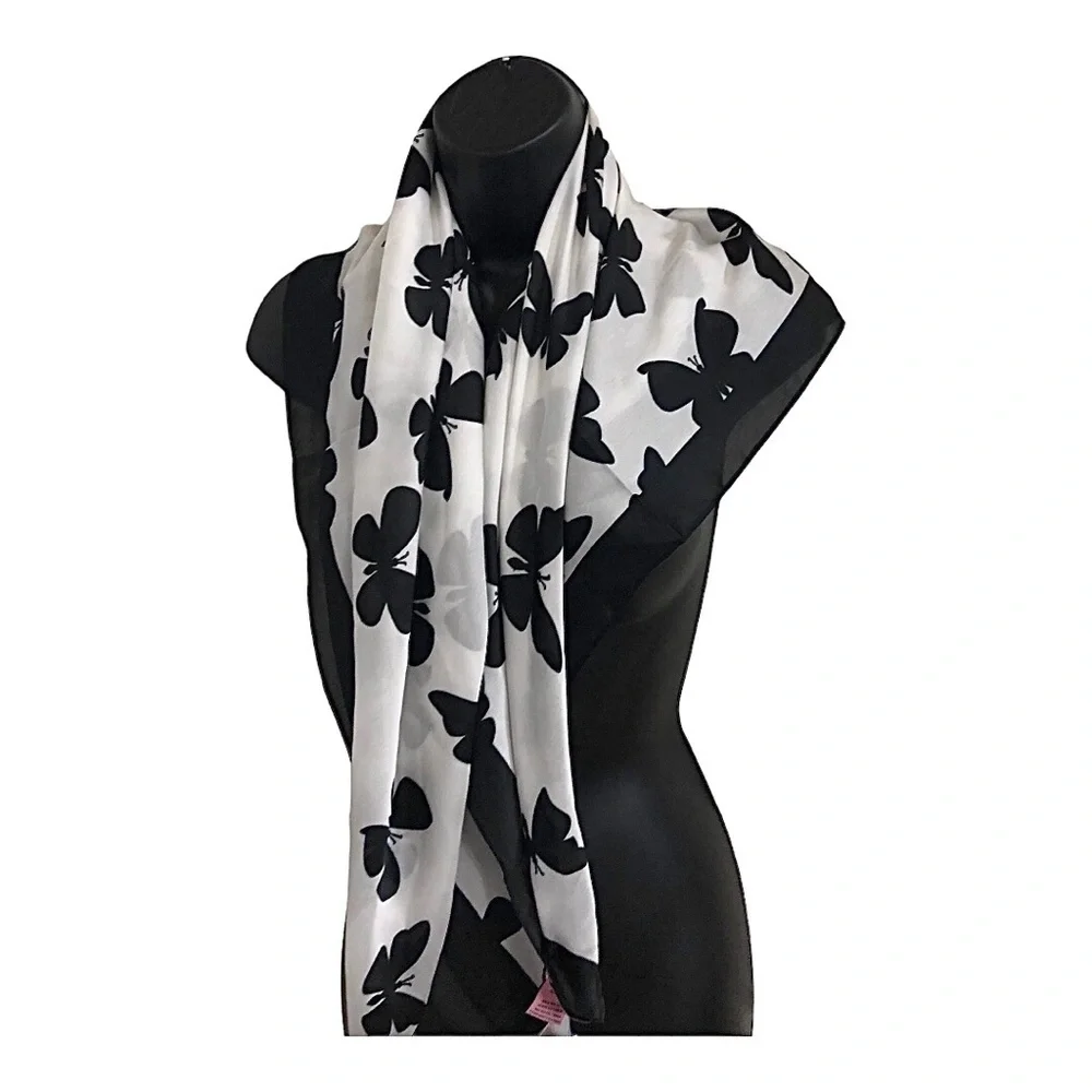 Juicy Couture black & white butterfly‎ print scarf wrap shawl ~35.5”x35.5 new